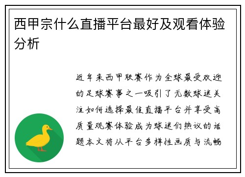 西甲宗什么直播平台最好及观看体验分析